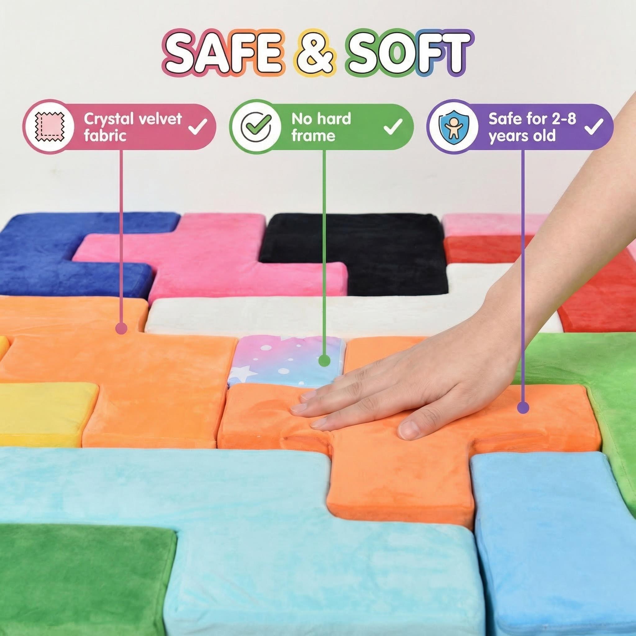 Modular Play Couch, Convertible Kids Sofa to Toddler Lounge Bed, Block Splicing Foam Furniture for 3+ Years Old, Comfy Children Couch for Christmas & Birthday Gifts