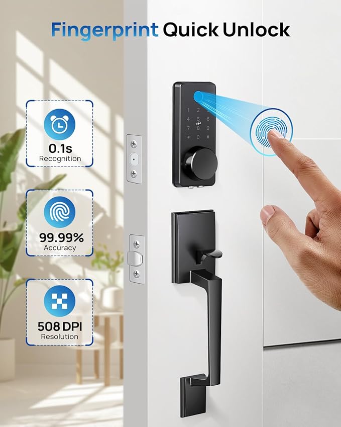 Fingerprint Front Door Lock Set APP Smart Control Keyless Entry with 2 Lever Handles, Auto Lock, Electronic Keypad, and Deadbolt for Home Use Fingerprint Front Door Lock Set APP Smart Control Keyless Entry with 2 Lever Handles, Auto Lock, Electronic Keypad, and Deadbolt for Home Use