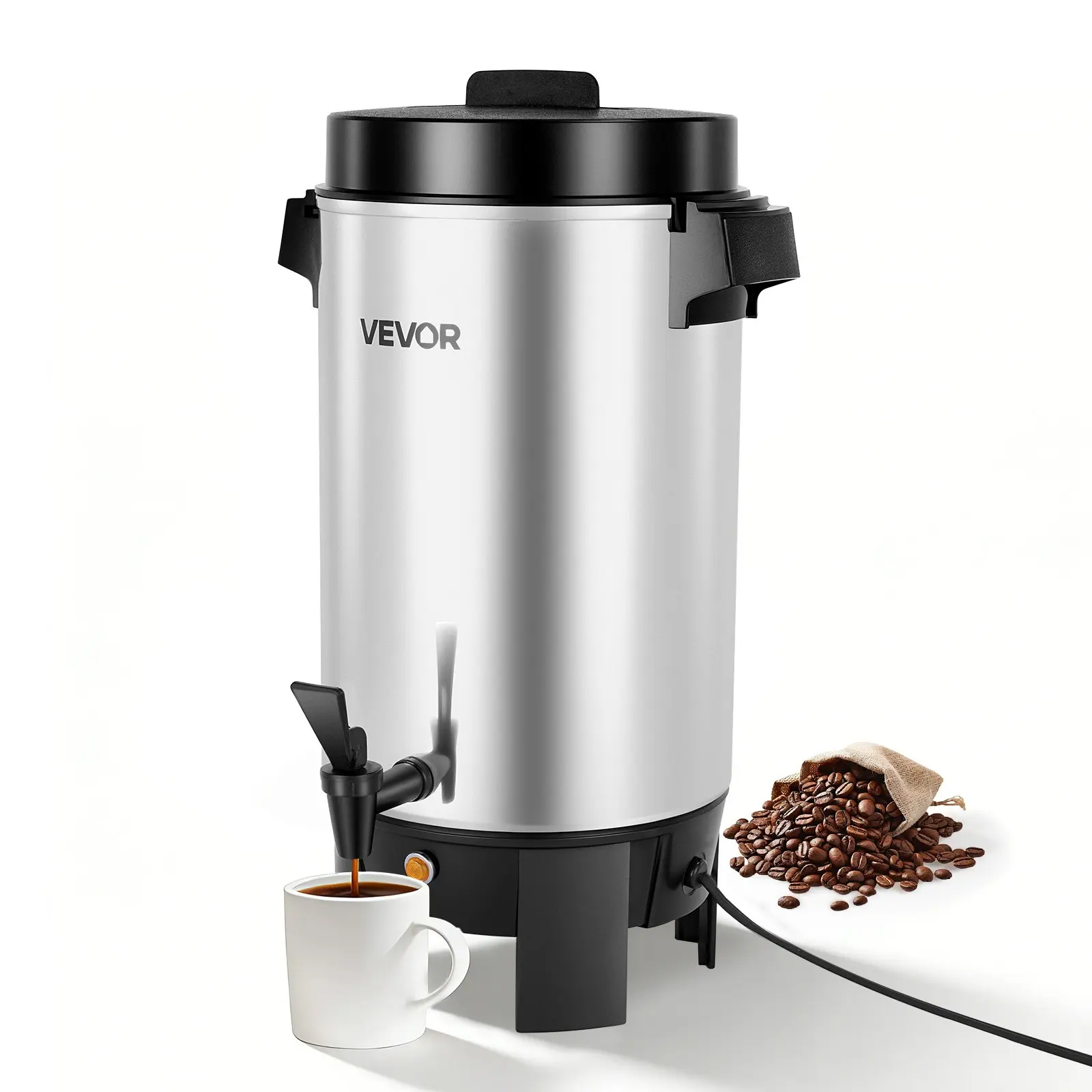 VEVOR Commercial Coffee Urn, Large Size 6L/203oz 40-Cup Hot Beverage Dispenser, 1090W Quick-Brewing Drip Maker, Dual No-Drip Spout, Auto Temp Control, 3.06 lbs, Natural Finish for Restaurant Use