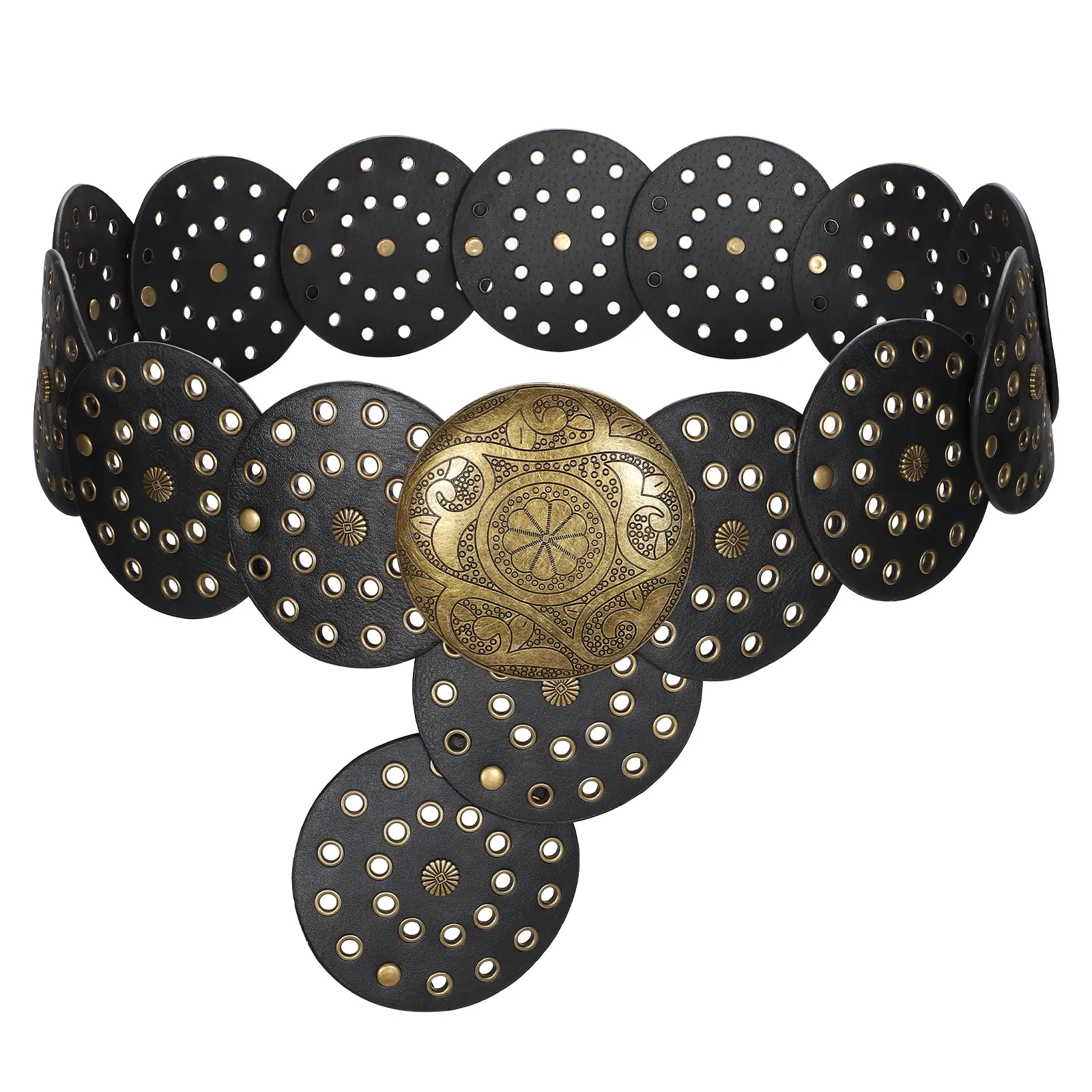 XZQTIVE Women Western Vintage Leather Belt Western Disc Belts Ladies Western Belt Boho Belt for Dresses Jean design belt denim belt