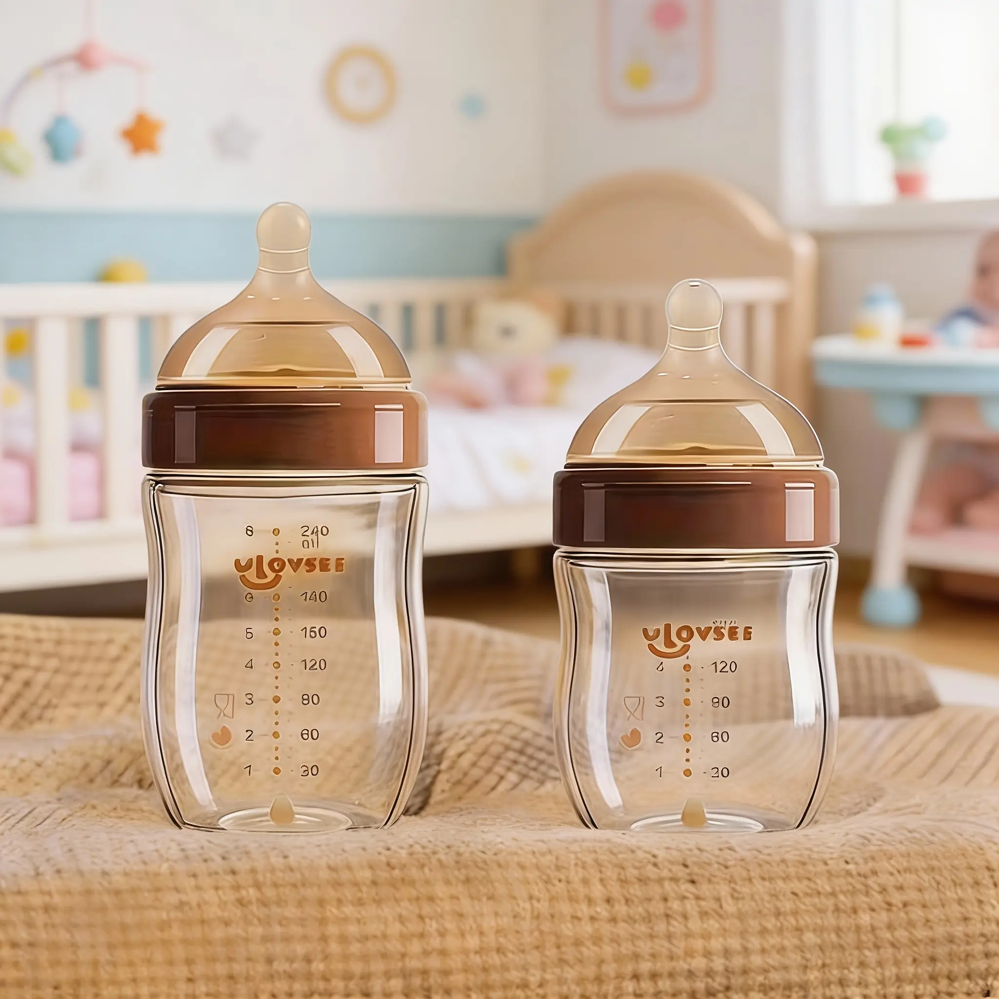 4oz, 5oz, 8oz Wide-Neck Glass Baby Bottles with Air Balance Valve, Ideal Gift for Breastfeeding Moms, Breastfeeding Support |   Ergonomic Design |   Durable Glass,The Perfect Gift for Your Little One.