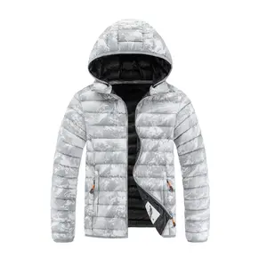 Men's Ribcage Style Snow Mountain Camouflage Detachable Hooded Cotton Jacket Winter Warm Windproof Coat for Outdoor