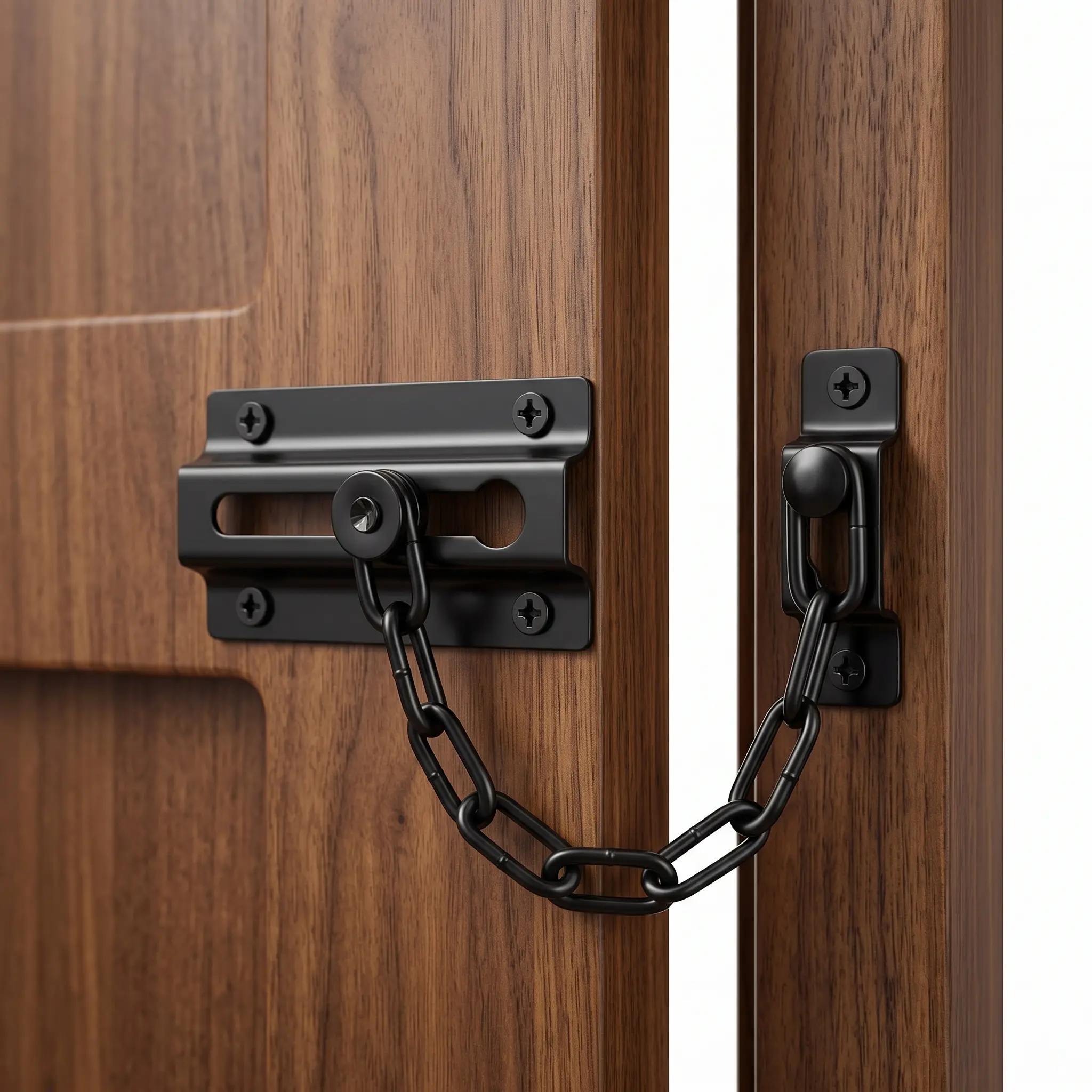 2-Pack Child-Safe Steel Black Door Chain Locks - 3.4 in Heavy-Duty Security, Prevents Unauthorized Persons From Entering, for Apartment, Bedroom, Hotel Inside Doors, Includes 12 Screws