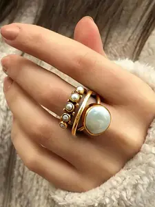 1 PC Retro Style Faux Pearl Ring For Women For Wedding Engagement Party Jewelry Valentine's Day Gift Fashion Rings
