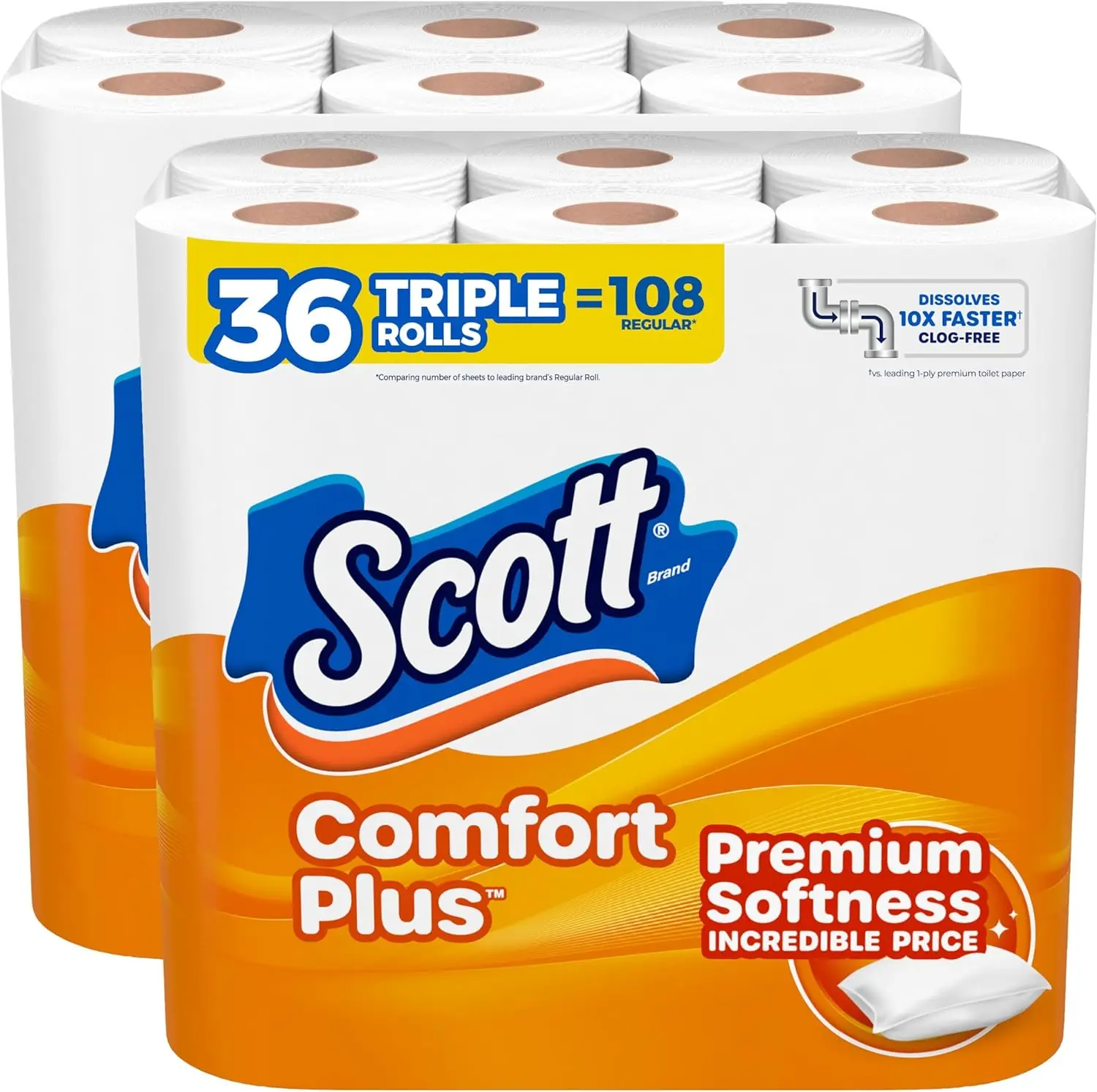 Scott ComfortPlus Toilet Paper, 36 Triple Rolls, 231 Sheets per Roll