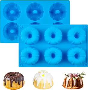 2 PCS Mini Cake Pan Silicone Fluted Tube Cake Baking Molds for Muffin, Brownie, Pudding, Jello