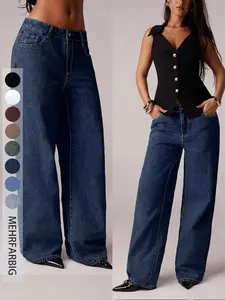 Women's High Waist Straight Leg Fit Denim Jeans Button, Pants, Fashionable Comfortable Daily Wear, Perfect for Casual and Trendy Styles
