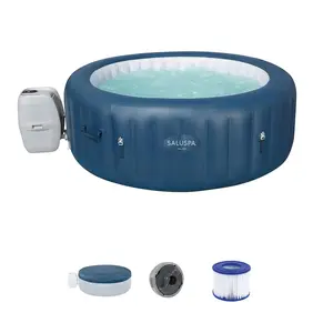 Bestway SaluSpa Milan AirJet Inflatable Hot Tub with EnergySense Cover, Blue Round