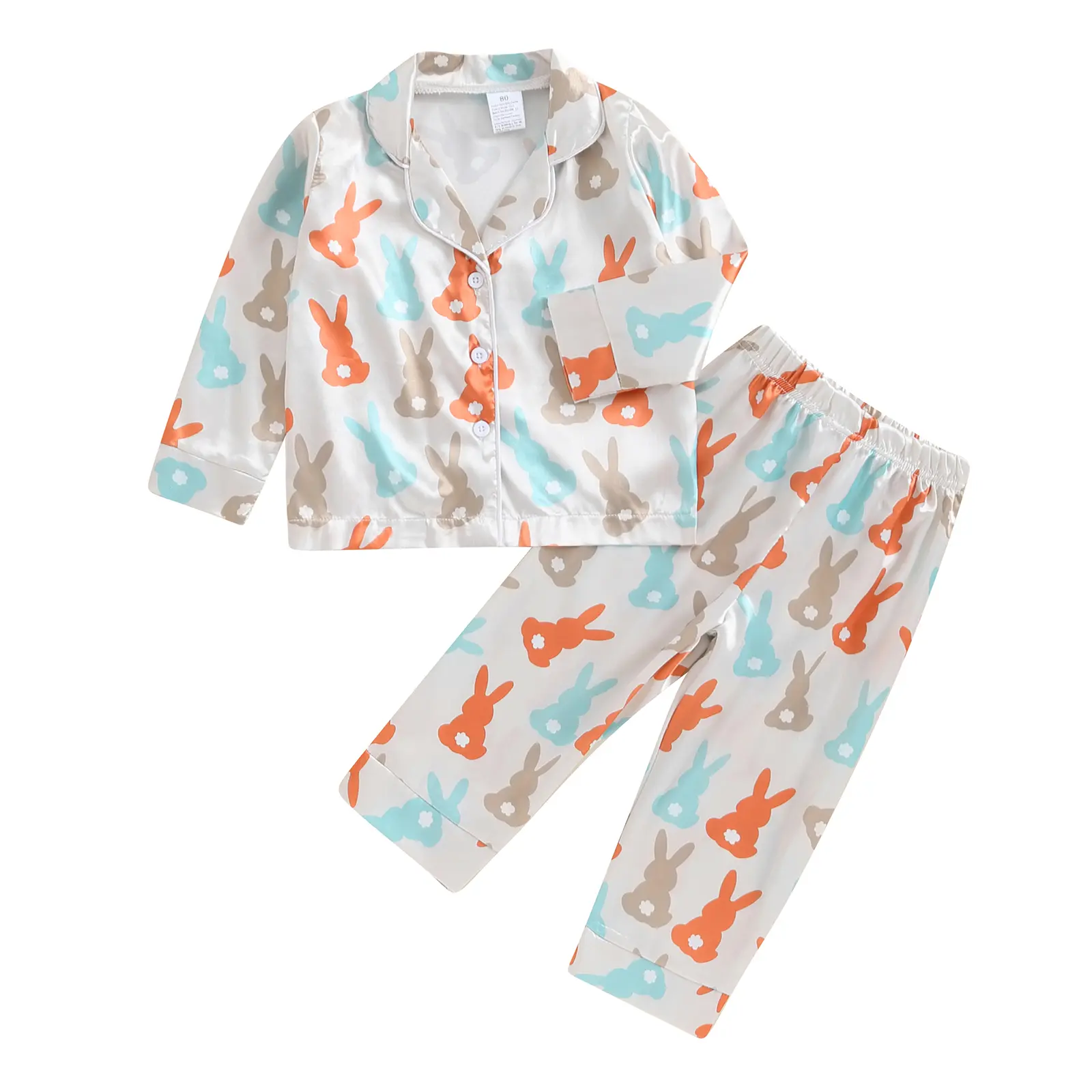 Meihuida Easter Toddler Girl Boy Cute Bunny Long Sleeve Button Down Pajamas Set Lounge Set Sleepwear Nightwear