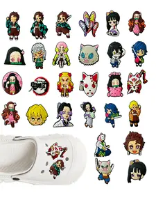 28pcs Hot Anime Demon Slayer Shoe Charms Set For Fashionable Shoes, Multicolor Footwear PVC Accessories, DIY Shoe Decorations Shoe Embellishments for Classic Sandals Kids Christmas Gift