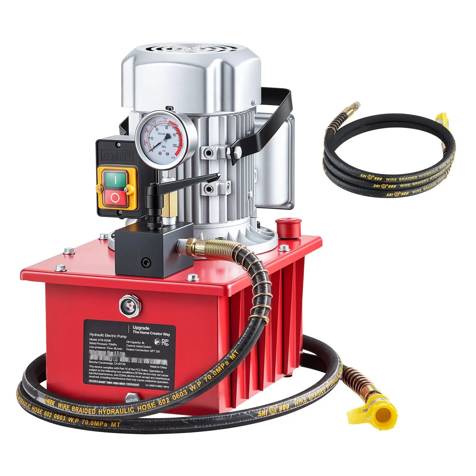 Electric Hydraulic Pump, 750W, 10,000 PSI, 120V Single Acting Hydraulic Pump Power Pack Unit With Manual Valve, 2.1 Gallon / 8 L Reservoir, Ideal For Punching, Bending, And Single Acting Cylinders