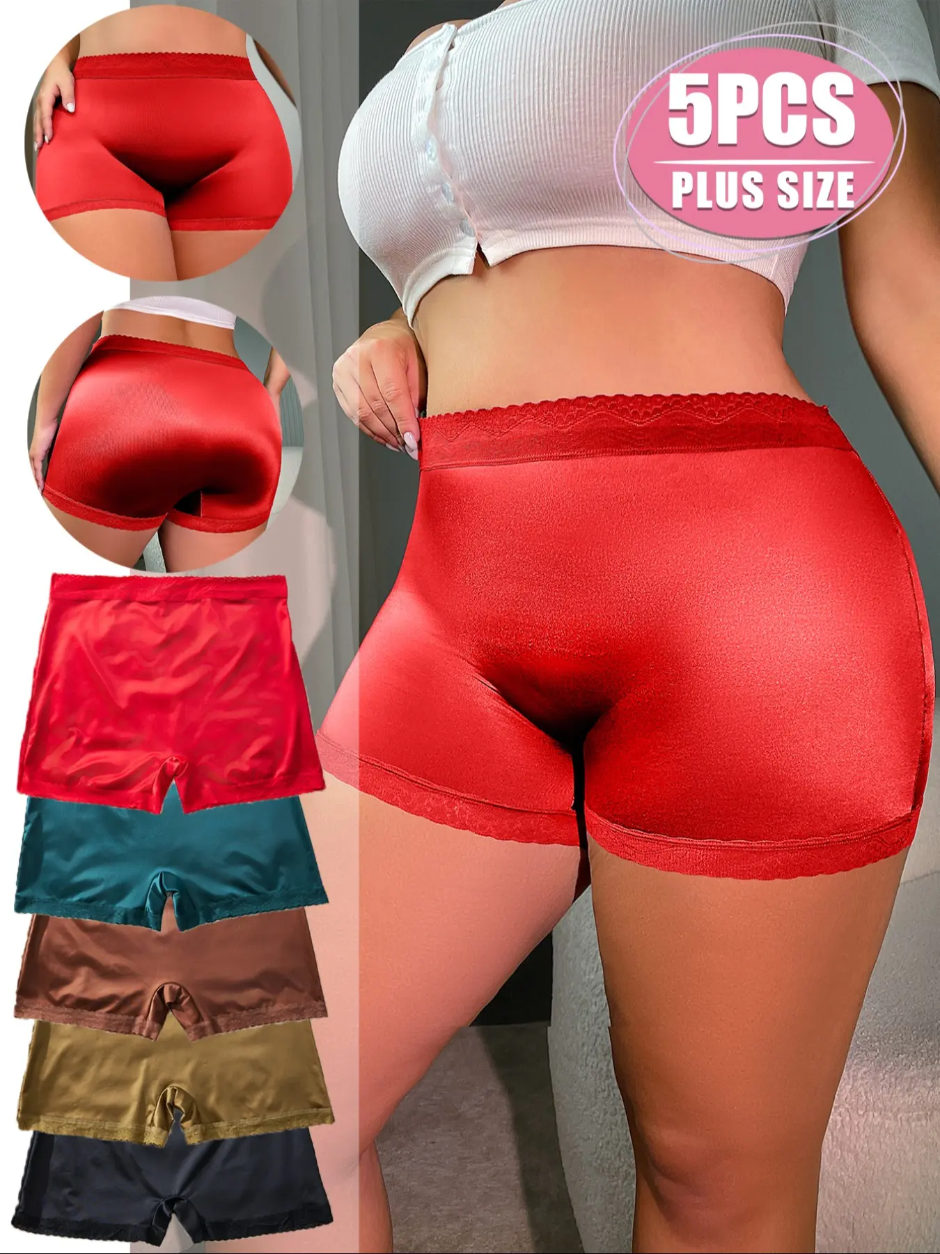 Women's High Waist Smooth Satin Panties Set, Fitted Fashion Comfy Underwear, Perfect Fit Design, Daily Wear, Everyday, 5 Pieces, Plus Size, Soft Comfy Panty, Soft Panties