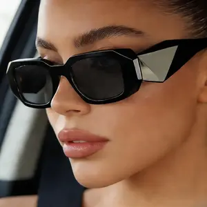 Trendy Retro 90s Y2K Sunglasses for Women Men Fashion Rectangle Oval Square Black Shades