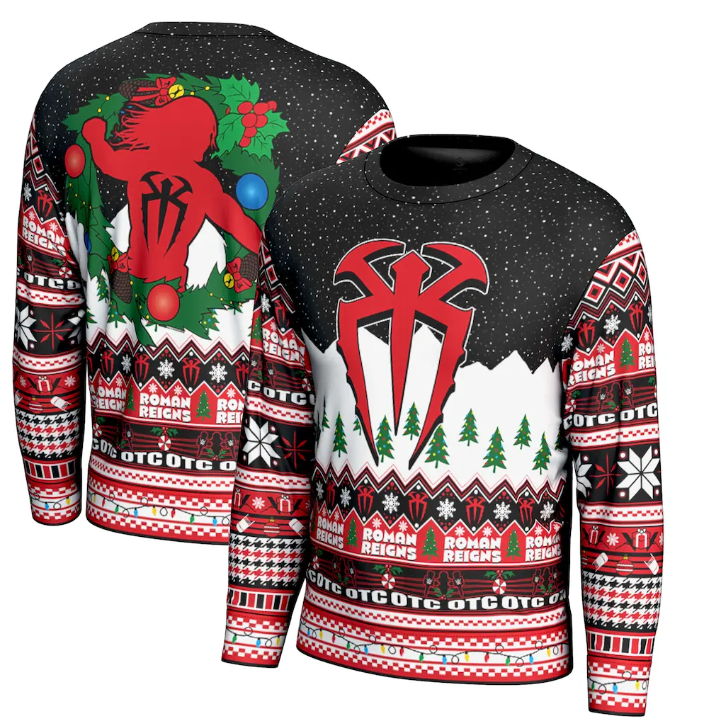 Roman Reigns Christmas Sweater – Holiday Knit Pullover with Tribal Logo, Bold Festive Ugly Xmas Sweater for WWE Fans & Winter Parties