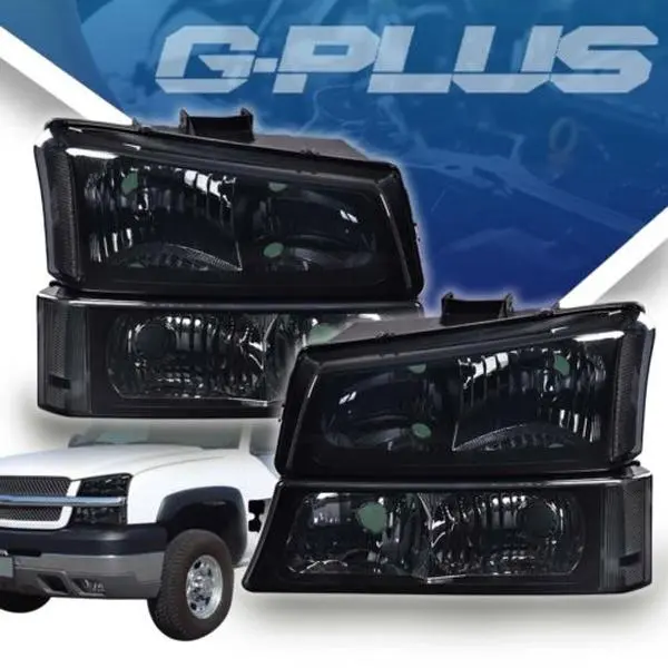 G-PLUS Smoked Headlight Assembly for 03-07 Chevy Silverado Chevy Trucks, with Signal & Bumper Corner Lamps, Car Lighting Car Accessories