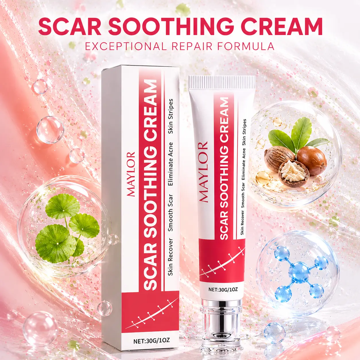 MAYLOR 2 Pack Silicone Scar Gel for Face & Body – Fast Scar Removal Cream for Acne, Surgical, Burn & Keloid Scars – Fades Old & New Scars, Smooth Skin Repair, Daily Skincare for Men & Women