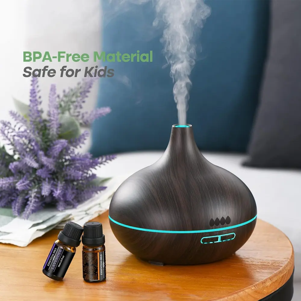 dual mist mode 550ml Dark Wood Grain Essential Oil Diffuser Humidifier with Remote Control, Ultrasonic Aroma Diffuser with 7 Color LED Lights & 6pcs 10ml Fragrance Essential Oils, 1/3/6H Timer Auto Shut Off for Bedroom Home Office Gift aromatherapy sohoch