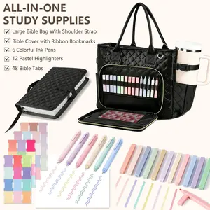 Large Bible Bag with Bible Cover Case for Women, Quilted Church Tote Bag Carrying Case w/Shoulder Strap Bible Study Supplies Journaling Kit Accessories Mothers Day Christian Gift for Women Mom Teacher,summervibes