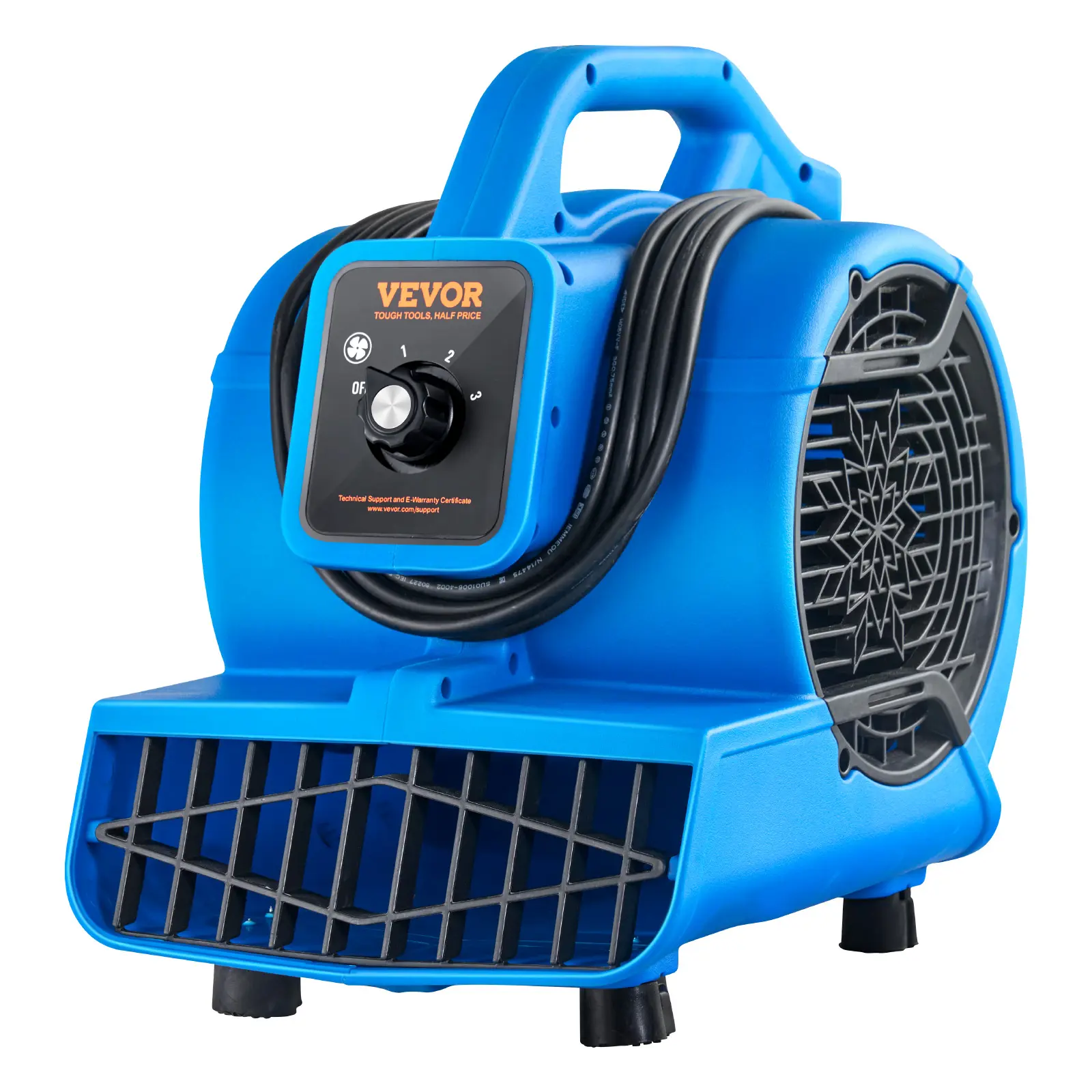 【summerfinds】VEVOR Floor Blower, 1360 RPM 600 CFM, Air Mover for Drying and Cooling, Portable Carpet Dryer Fan with 4 Blowing Angles,3-Speeds Adjustment, for Janitorial, Home, Plumbing, Commercial Use, Blow Dryer