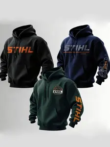 TikTok Trending STIHL - Themed Hoodie Set, Multi - Color Options (Black, Navy, Olive Green) with Brand Graphic Print, Perfect for Black Friday & Cyber Monday Deals, Ideal for Casual Outfits During TikTok Shop Black Friday Sales and Christmas Gift Ideas