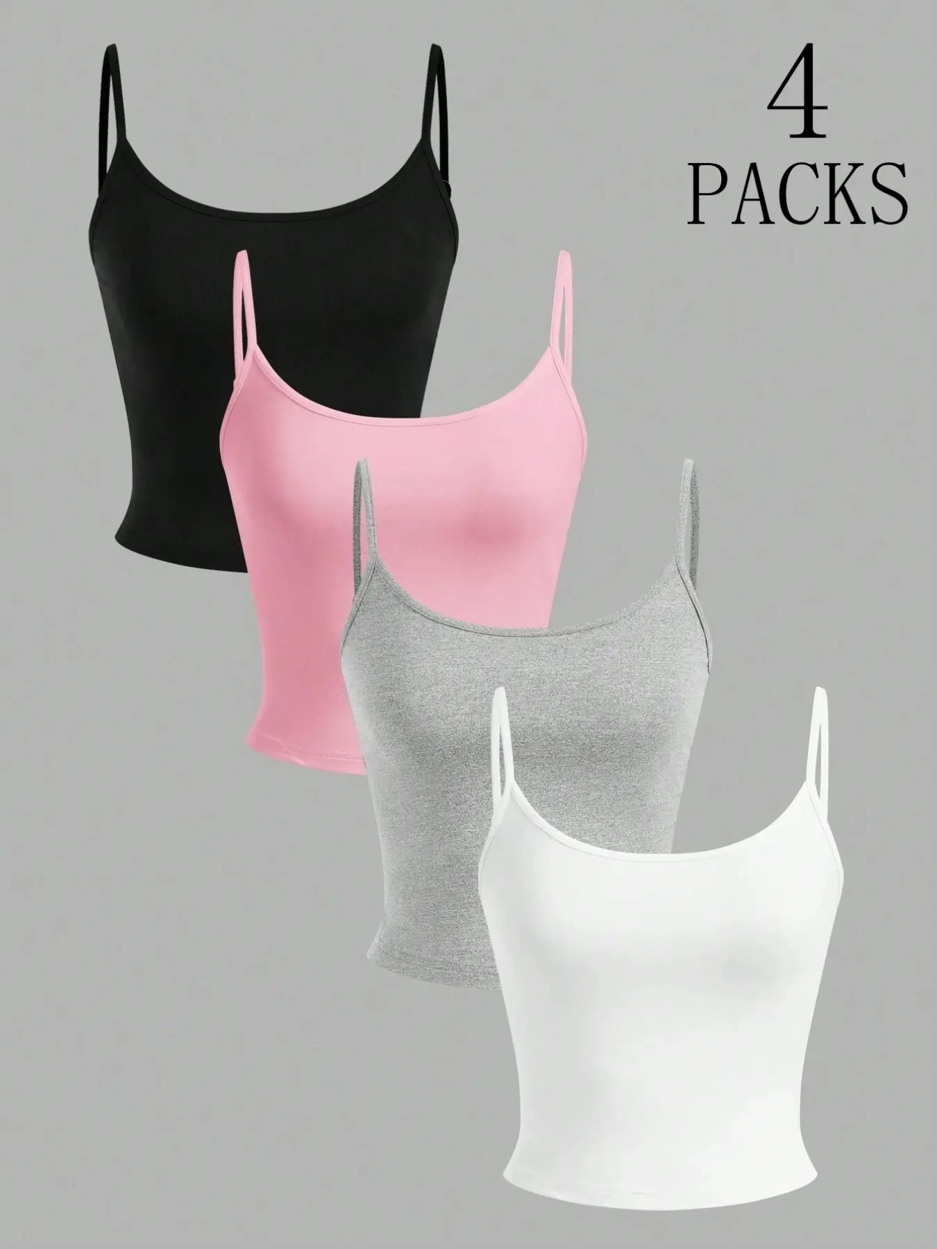 4 Packs Women's Basic Spaghetti Strap Crop Cami Tops, Slim Fit Sleeveless Ribbed Knit Tank Tops, Y2K Trendy Casual Layering Camisole