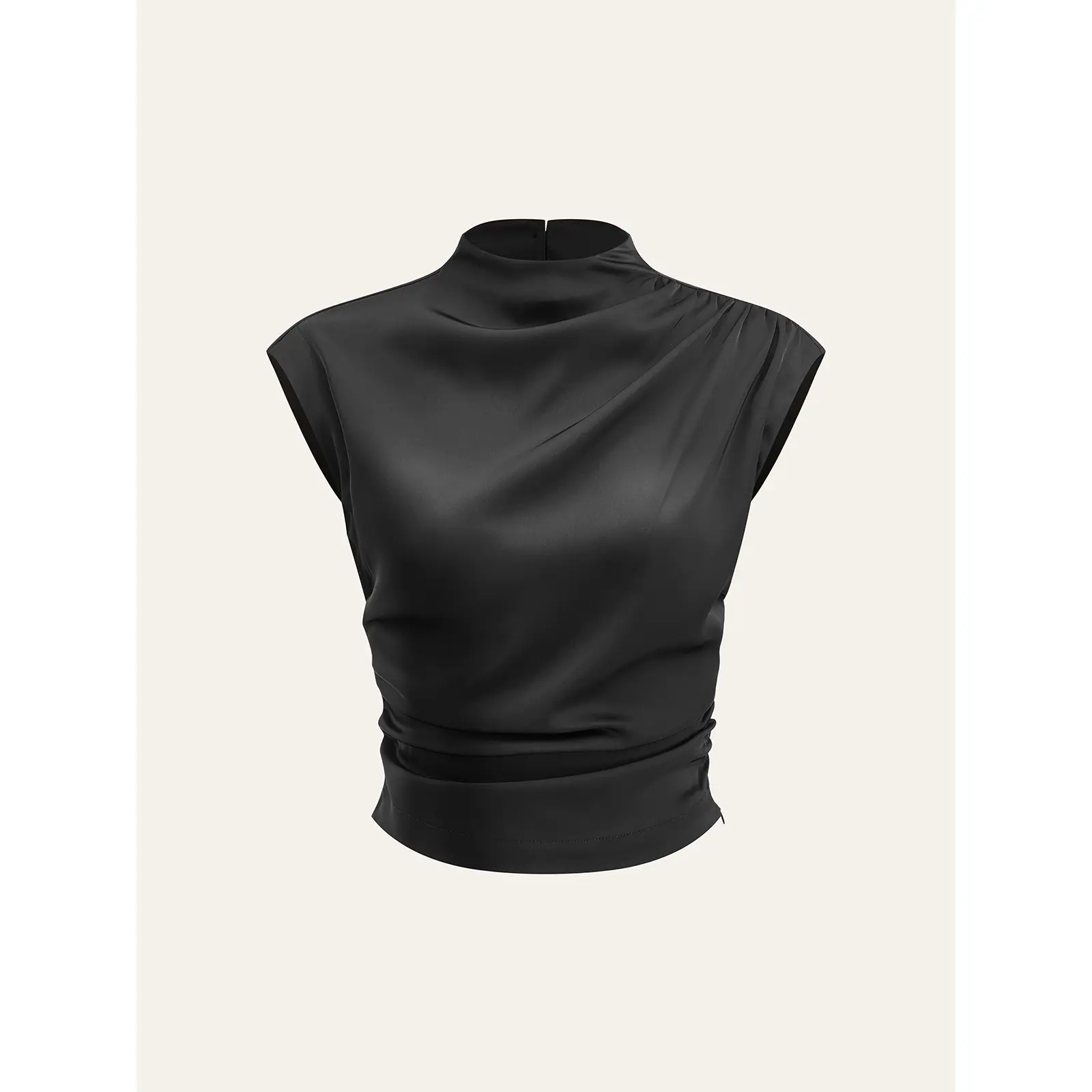 Mock Neck Cap Sleeve Ruched Top