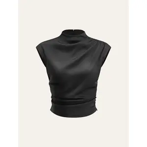 Mock Neck Cap Sleeve Ruched Top