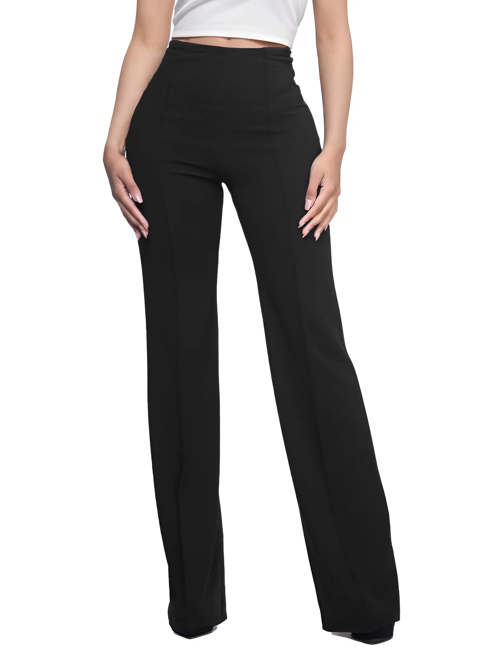 Wide Leg Dress Pants for Women Elastic High Waist Straight Leg Pants Business Casual Pull on Office Work Slacks
