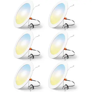 6 Pack Retrofit LED Recessed Lighting 6 Inch, Selectable 2700K/3000K/4000K/5000K/6000K, Dimmable Flat LED Can Lights, 10W=110W, 1000LM, IC & Damp Rated, ETL & FCC, White