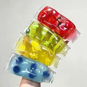 Cute Squeeze Jam Bottle Fidget Toys Soft Squishy Sensory Stress Relief T2 Pcs Setoys for Kids Adults Slow Rising TPR Squeeze Toys with Fruit Charms Anxiety Relief Hand Therapy Toys