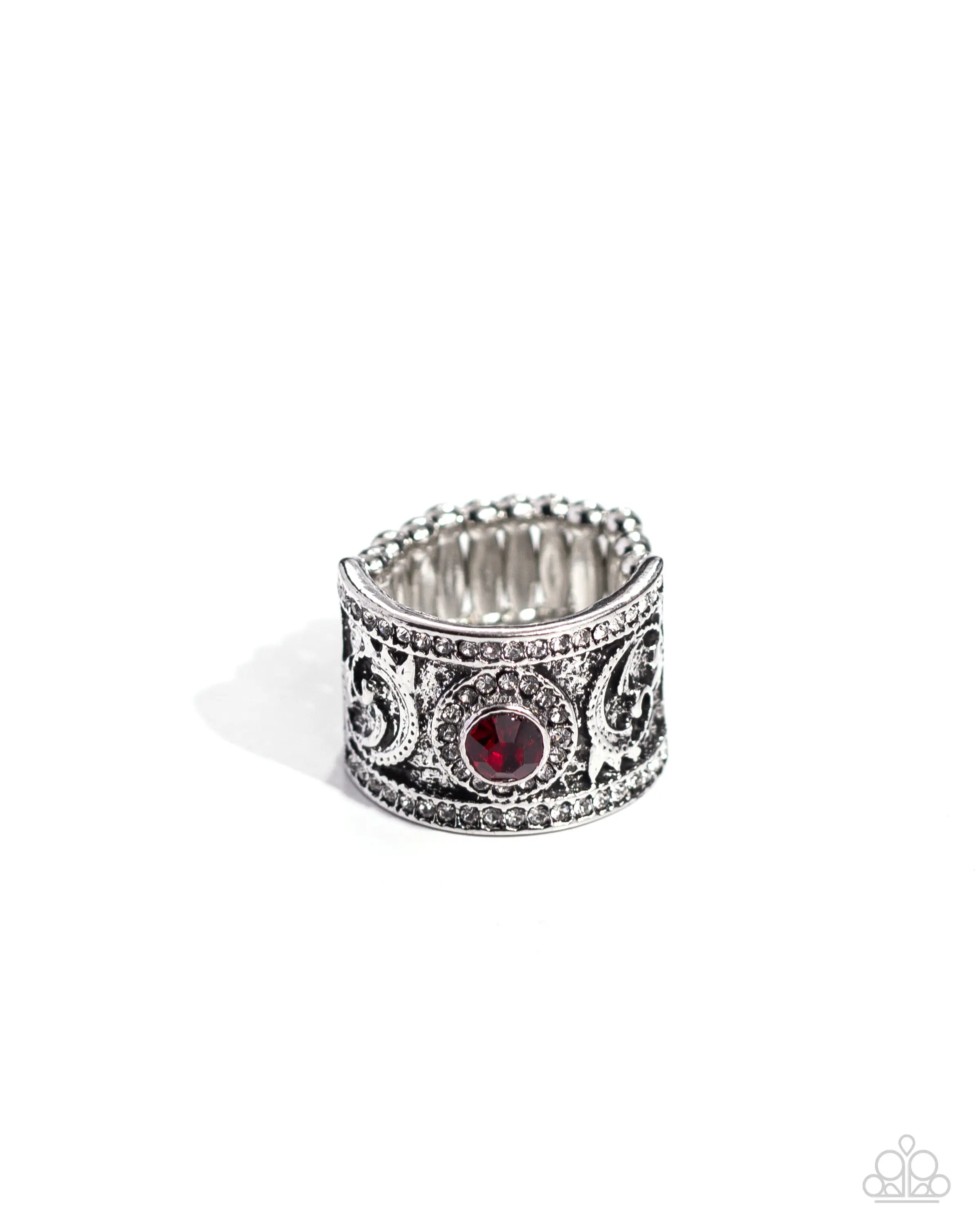 Imperial Intentions - Red Rhinestone Silver Ring - Paparazzi