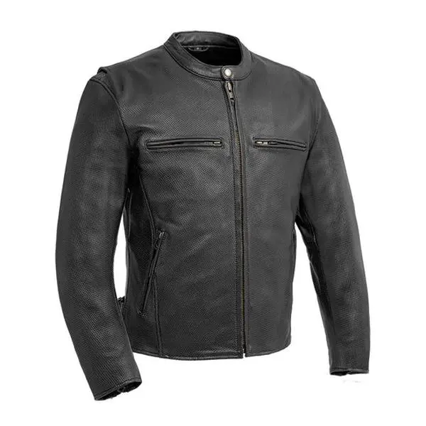 First Mfg Men's Motorcycle Perforated Leather Jacket