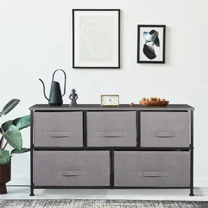Zenstyle 5-Drawer Wide Fabric Drawer Dresser - Modern Apartment Furniture, Storage Design Furniture for Closet Organization, Room Storage (Light Gray)