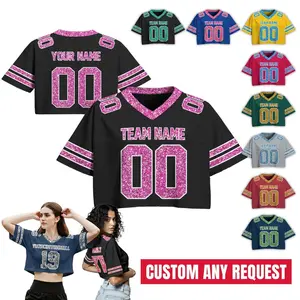 Personalize Black Pink Shirt Crop top for Women & Girls, Custom Cheer Football Jersey, Sparkly shirt Glitter Football Tee Concert Outfit