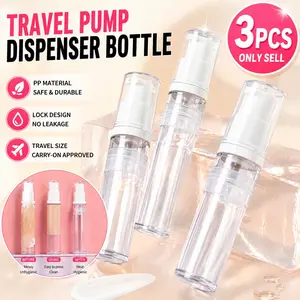 3pcs airless pump bottles, transparent travel cosmetic containers, Makeup Container, suitable for foundation, cosmetics, gels, serums, toners, moisturizers, can be refilled, convenient and environmentally friendly.