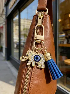 Fashion Creative Devil Eye and Elephant Palm Pendant Keychain Bag Charm, Friendship Gift, Unique Accessory for Daily Use