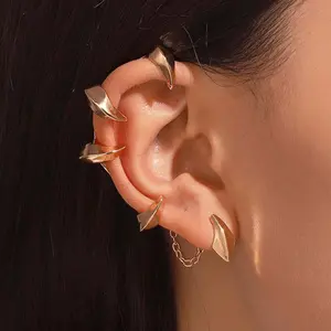 Geometric Clip-On Earrings - Bold Contemporary Edge, Golden-Silver Holeless Non-Perforating Design, Fashion Artificial Gemstone Jewelry Accessories, Fake Piercing Pin-On Style, Holeless Design