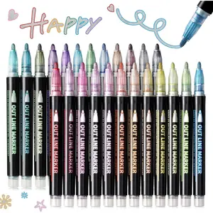 Shimmer Markers 24 Colors Outline Markers,Stocking Stuffers for Teen Girl Gifts Trendy Stuff,Outline Pens for Art Supplies, Drawing,Crafting