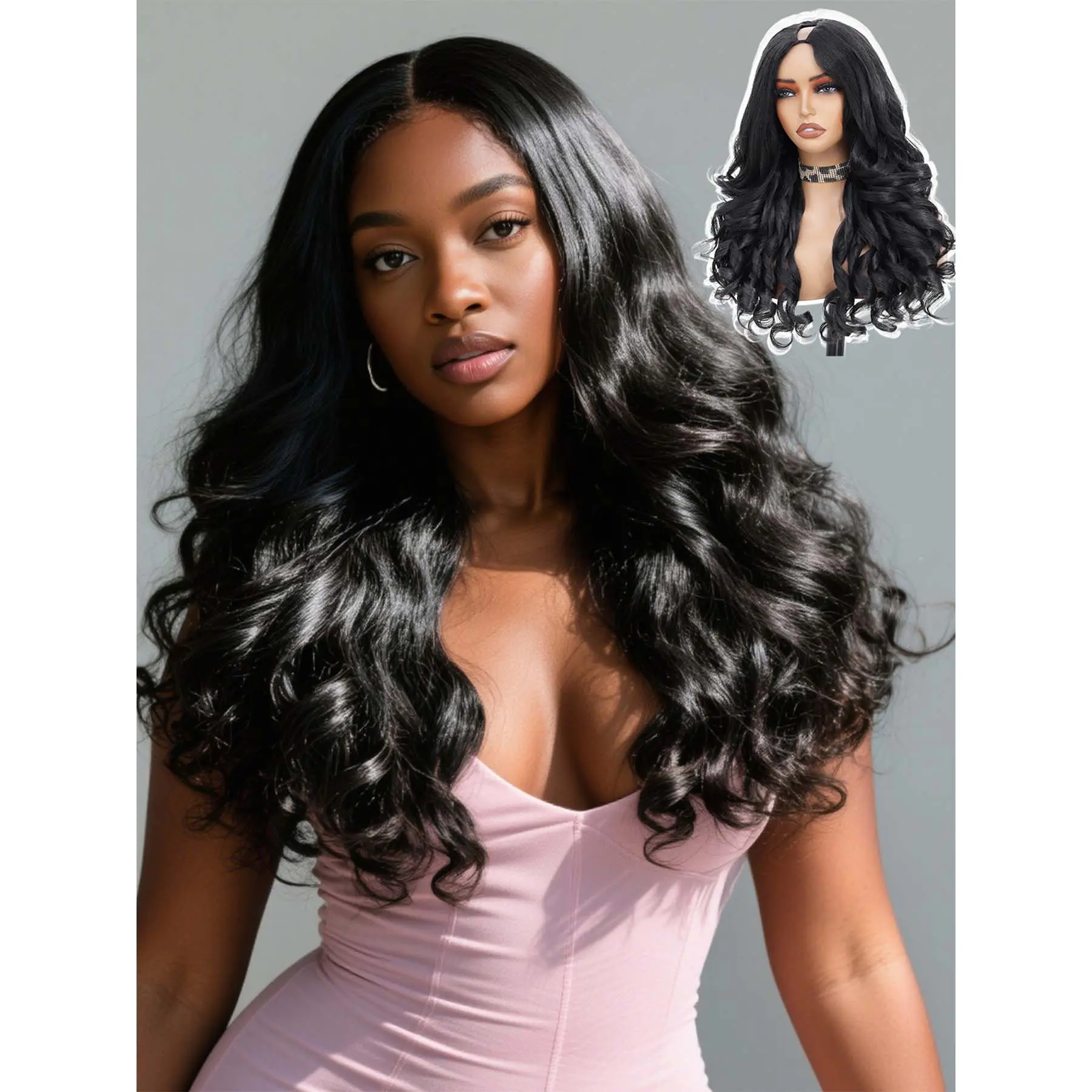 SummerVibes GKtineke V Part Wig, Yaki Curly Wigs for Women, Synthetic Half Wig, Glueless Wear and Go Hair for Daily Use, Natural Looking(Black)