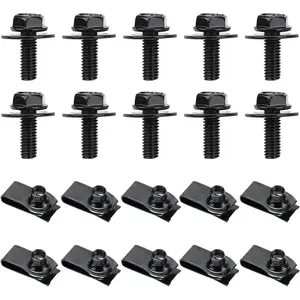 20 PCS Car Body Bolt & U-Nut Kit, Hex Screw U Nut Clip for Fender Bumper Hood Shield Panel Radiator, Universal Automotive Push Pull Metal Fastener Retainer, Car Accessories