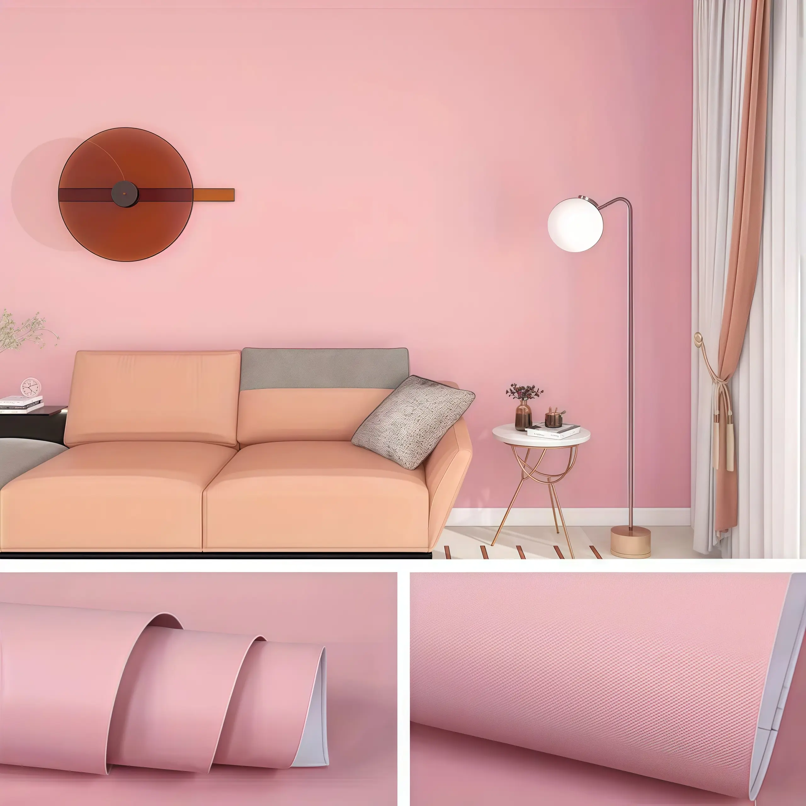 Peel and Stick Macaron Wallpaper - 12 Muted Colors (Pastel Pink, Mint Green, Matte Orange), Eco-Friendly, Removable, No-Glue, No-Residue, Renter-Friendly Peel and Stick Wallpaper for Room Decor, House Decor (Single Roll), Adhesive Film Wall Stickers & Mur