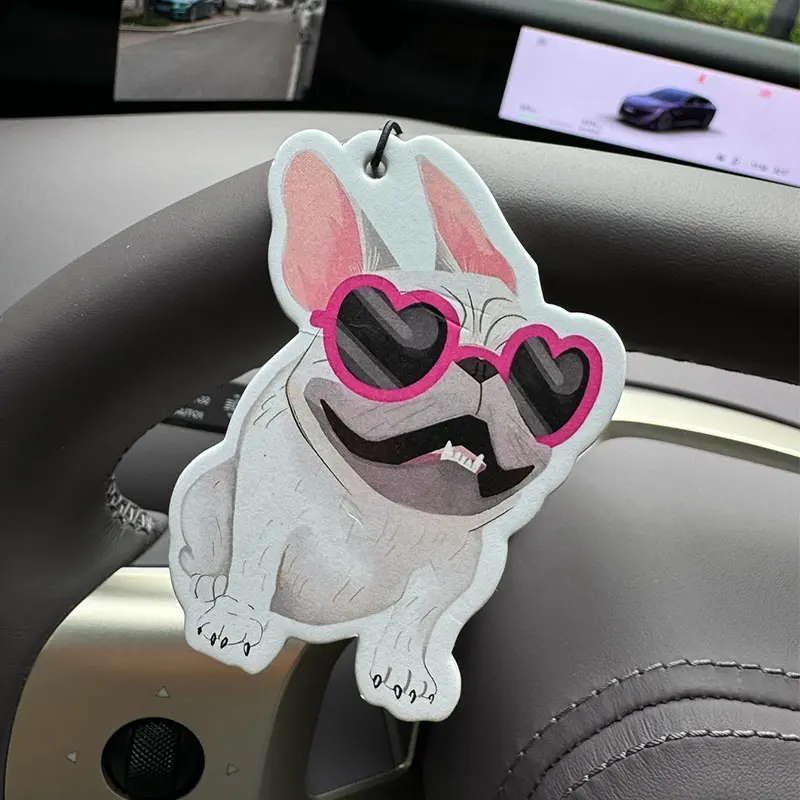 Cute French Bulldog Car Perfume with Heart Glasses, Natural Essential Oils, Long-Lasting Fragrance, Air Freshener for Home & Car