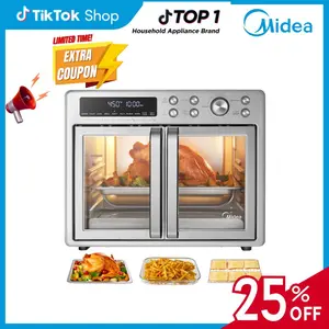 [2026 Kitchen Hack] Midea Flexify French Door Air Fryer Toaster Oven Combo 26.4 QT, Extra Large Countertop Air Fryer Oven 10-in-1 Combo 25% Faster Cooking & 90% Less Oil, Elegant Design Convection Fan, Gift of the Season