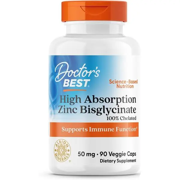 Doctor's Best High Absorption Zinc Bisglycinate 50mg High Potency Supporting Enhancing Immune System Antioxidant VC, 90 Count