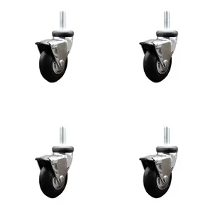 212 MAIN Heavy Duty Lockable Swivel Caster Wheels, 3 in. Bright Chrome Hooded Neoprene Rubber Furniture Moving Wheels with 0.375 in. 16 TPI x 1.5 in. Threaded Stem & Brake - Set of 4 (SCC-TS03S310-NPRB-BC-B-381615-4), Furniture Moving Wheel