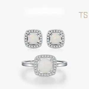 Tarnish Resistant 925 Sterling Silver  Elegant Style Synthetic Opal Ring and Earrings Set for Women Fashion Daily Commute Versatile Jewelry Gift