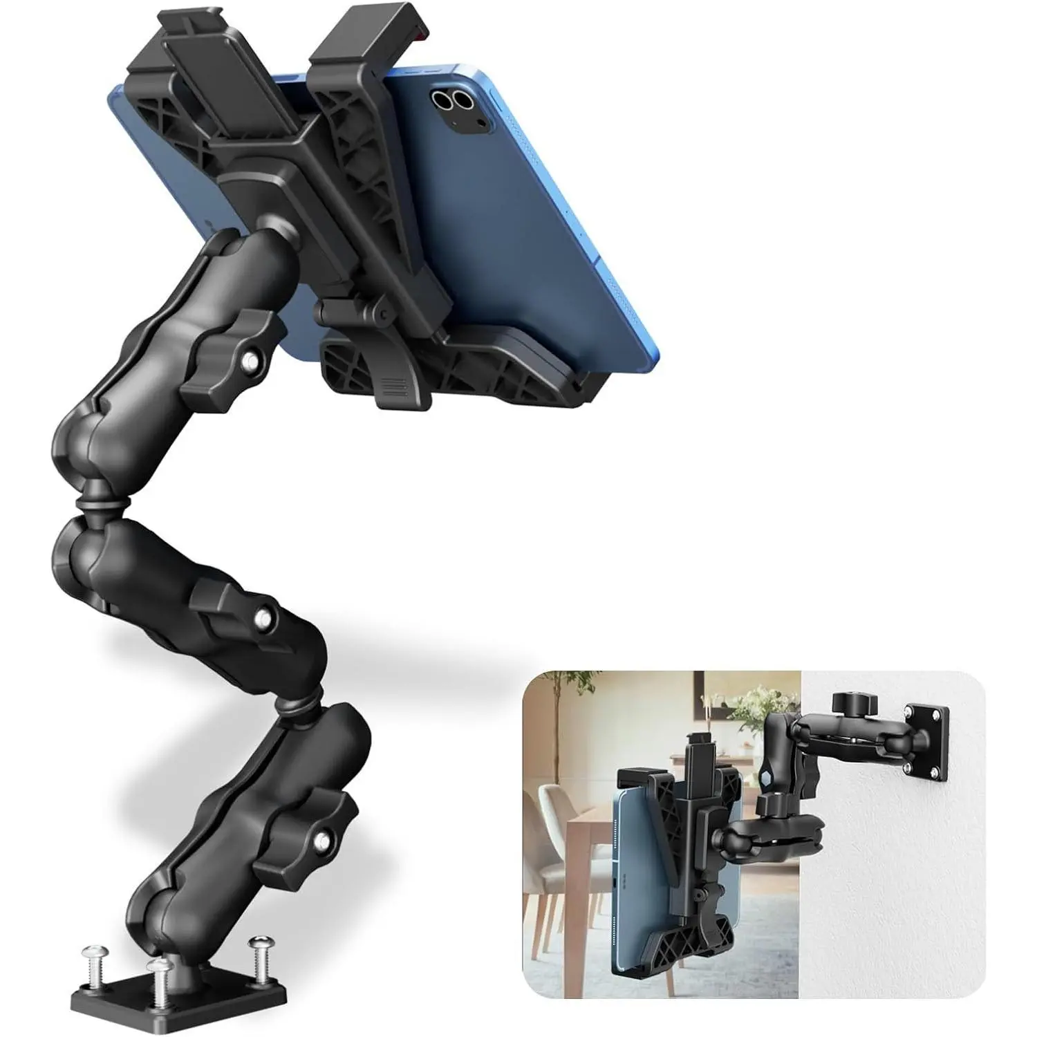 OHLPRO Heavy Duty Tablet  for Truck, iPad  for Car Drill Base, 360°Adjustable 3-Stage Arm Car Mount for All 7" - 11.5" iPad Pro,Mini,Samsung Tab, Nexus, Great for Desks, Wall, Businesses 360 rotatable desktop bed metal universal, 360° Rotate