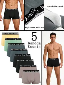 5 pcs random solid color Plain Boxer Briefs. Quick-drying and lightweight sports underwear, Suitable for wearing in all seasons, at home, loose and casual Men's underwear, Suitable for participating in various activities. Men's four cornered underwear
