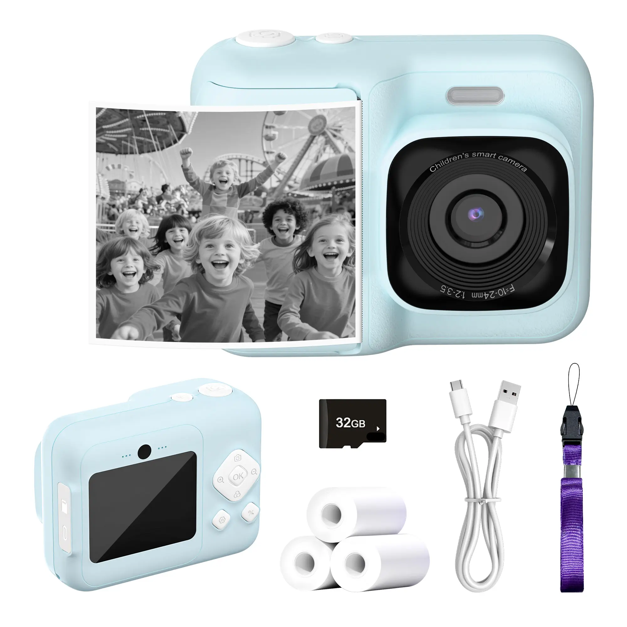 Instant Print Camera for Kids, HD Digital Camera, Christmas Birthday Gifts for Kids, Portable Toy Camera with 32GB SD Card & 3 Rolls Printing Paper,summerwins