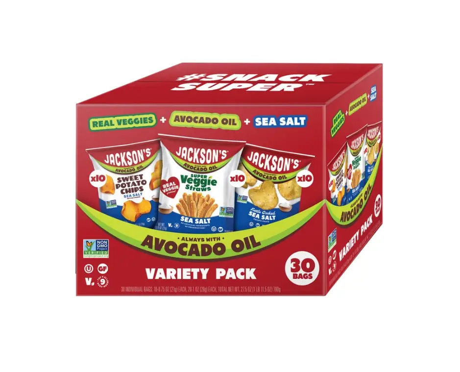 Jackson's Natural Potato Gluten Free Snacks Variety Pack - 30 Bags, 27.5 oz, Crispy Crunchy Chips, Crunchy Bite Crisps, Cupboard-Storable Treats, Sweet Potatoes